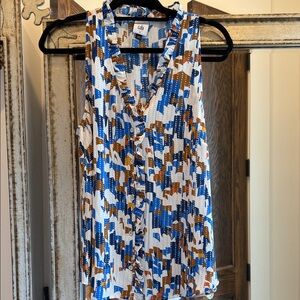 CAbi Women's Sleeveless Blouse - Blue and Brown Abstract